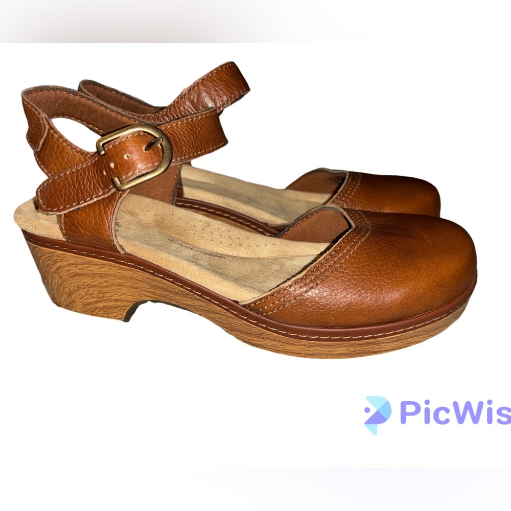 Clarks Leather Clogs Paizlee Bay - brown Leather, Size 8.5